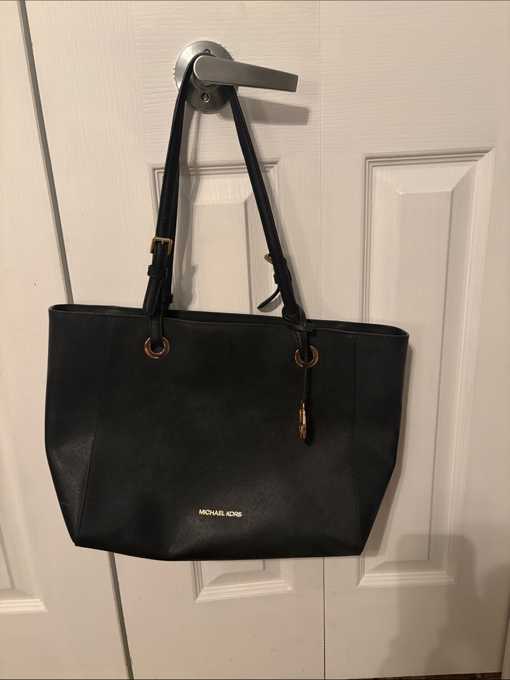 Michael Kors Black Leather Tote with Gold Accents